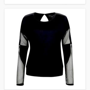 BCBG MAX AZRIA BLACK WORKOUT SMALL SHIRT WITH MESH NWT